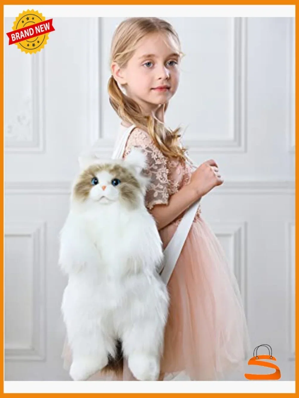 Lifelike Stuffed Animal Cat Backpack, Large Plush Faux Fur Daypack, Handmade